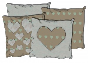 Cushion Illustration idea for love heart fleece and faux fur fabric