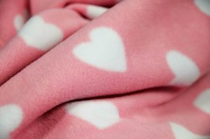 pink and white heart fleece fabric