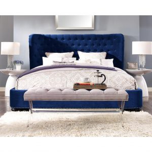 dark blue velvet bed