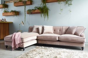 soft pink velvet sofa