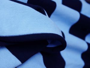 wide stripe sky and navy tubular jersey fabric