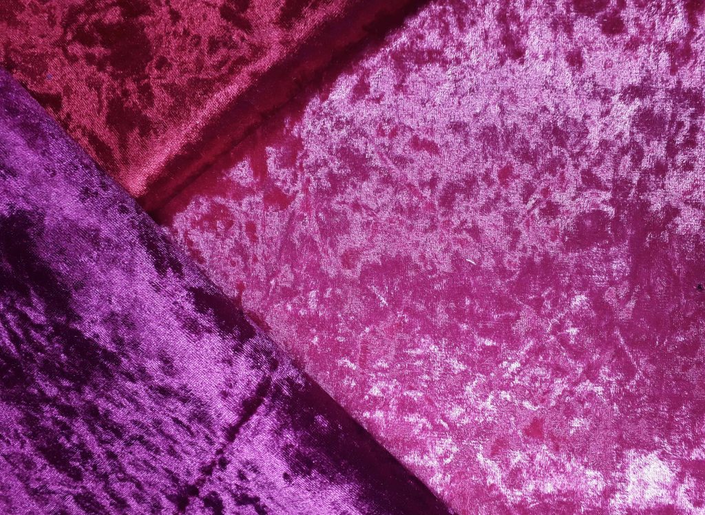 rose, red and fuschia Bling crushed velvet upholstery fabric
