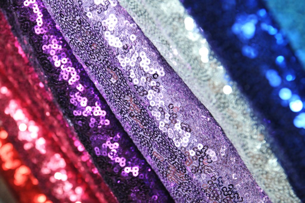 lilac silver blue purple and red all over sequin mesh fabric for fashion display Christmas